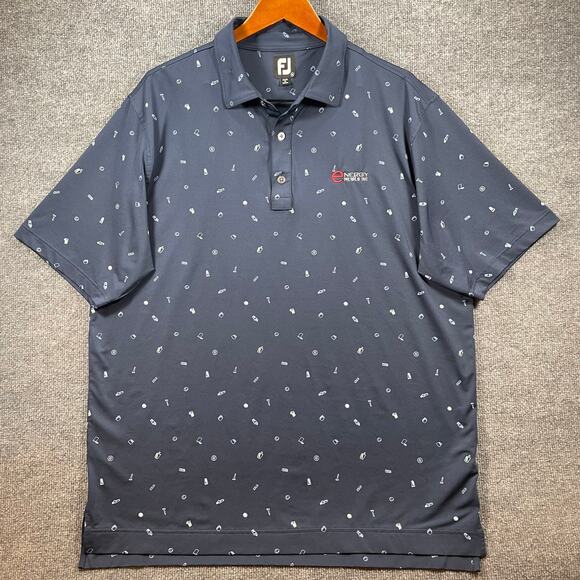 FootJoy Golfbag Doodle Print Lisle Self Collar Polo Shirt Men's XL Casual - Picture 1 of 12